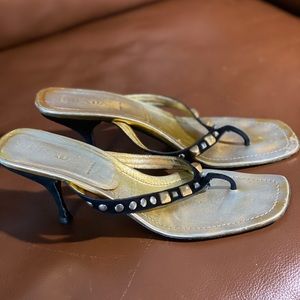 Prada Kitten Heel Slides. Size 9. Gold and Black.
